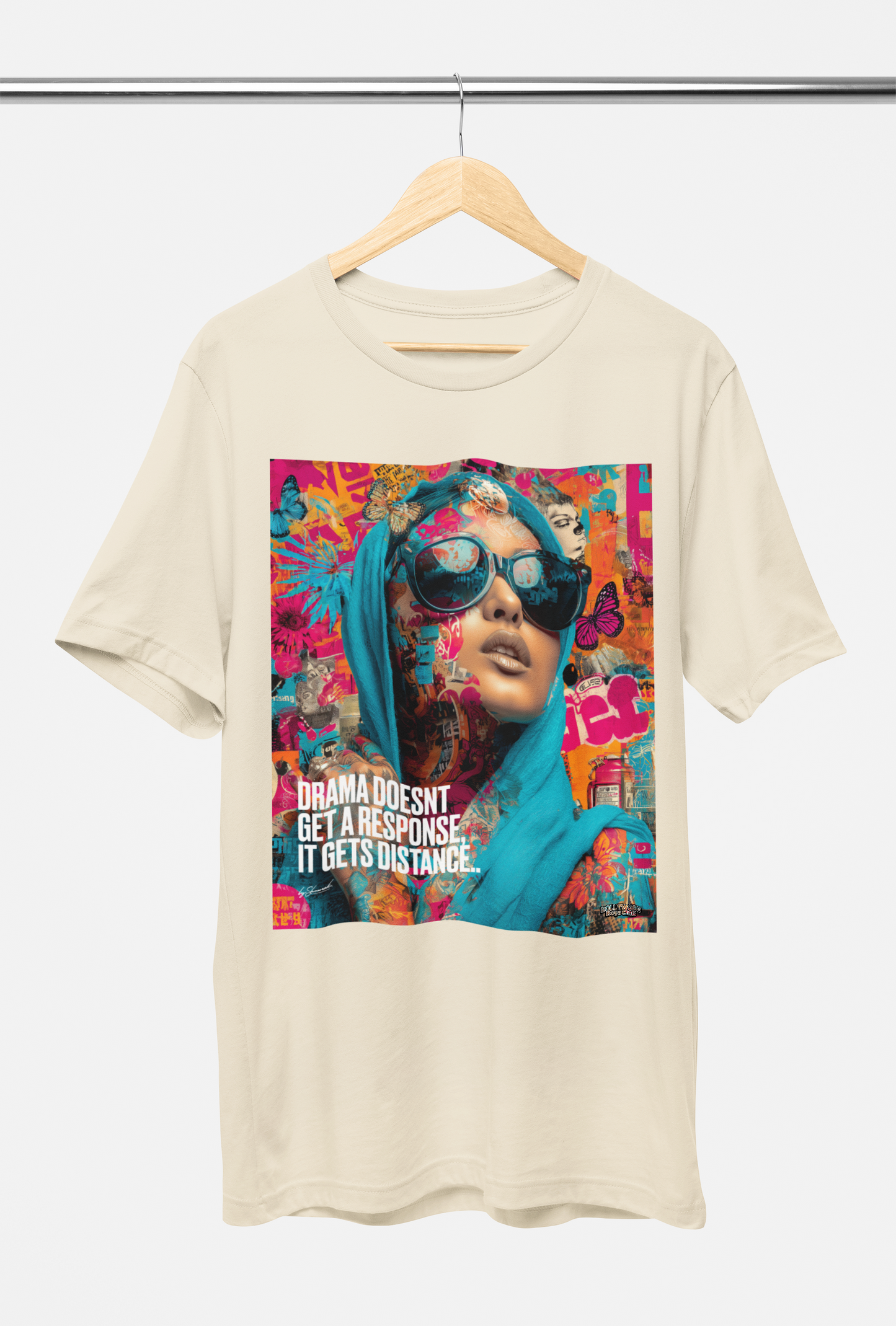 NO DRAMA - T-SHIRT : Beige White Or Grey