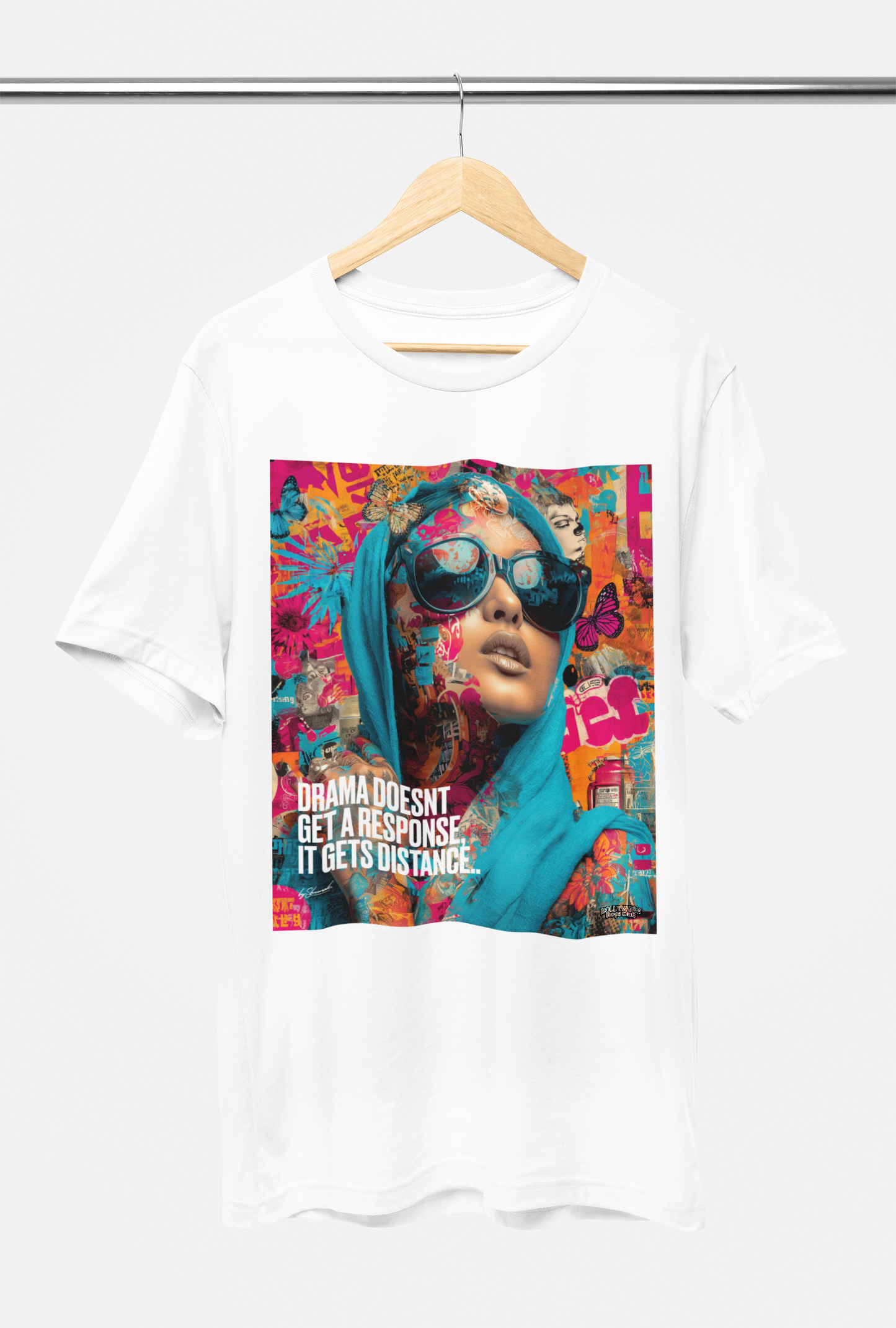 NO DRAMA - T-SHIRT : Beige White Or Grey